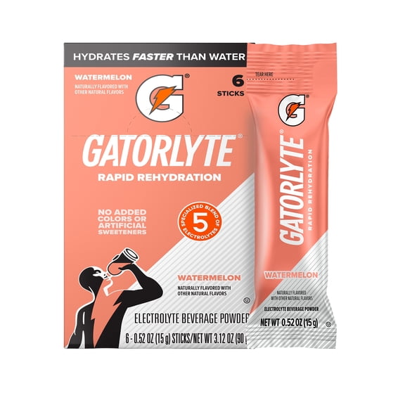 Gatorade Gatorlyte Electrolyte Beverage Powder Mix, Watermelon Flavor, 0.52 oz, 6 pack