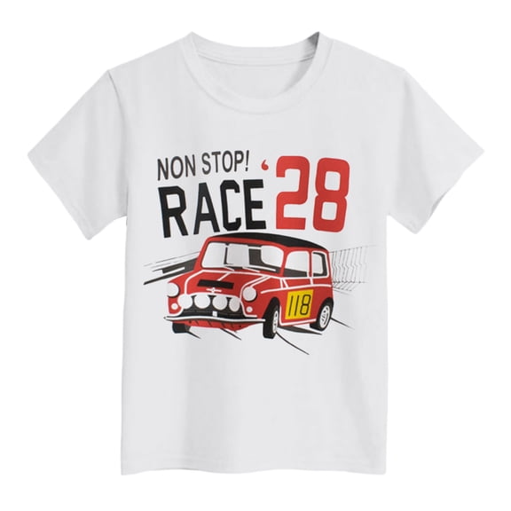 KPOPLK Kids Cotton T Shirt Boys 0 3 6 9 Months 1t 2t 3t 4t 5t Short Sleeve Crewneck Top Summer Graphic Tee with Car Print Shirt(5-6 Years ,White)