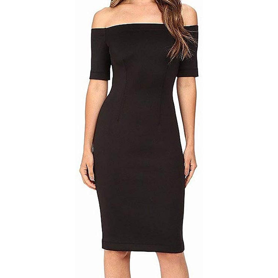 Black Scuba Off The Shoulder Dress 