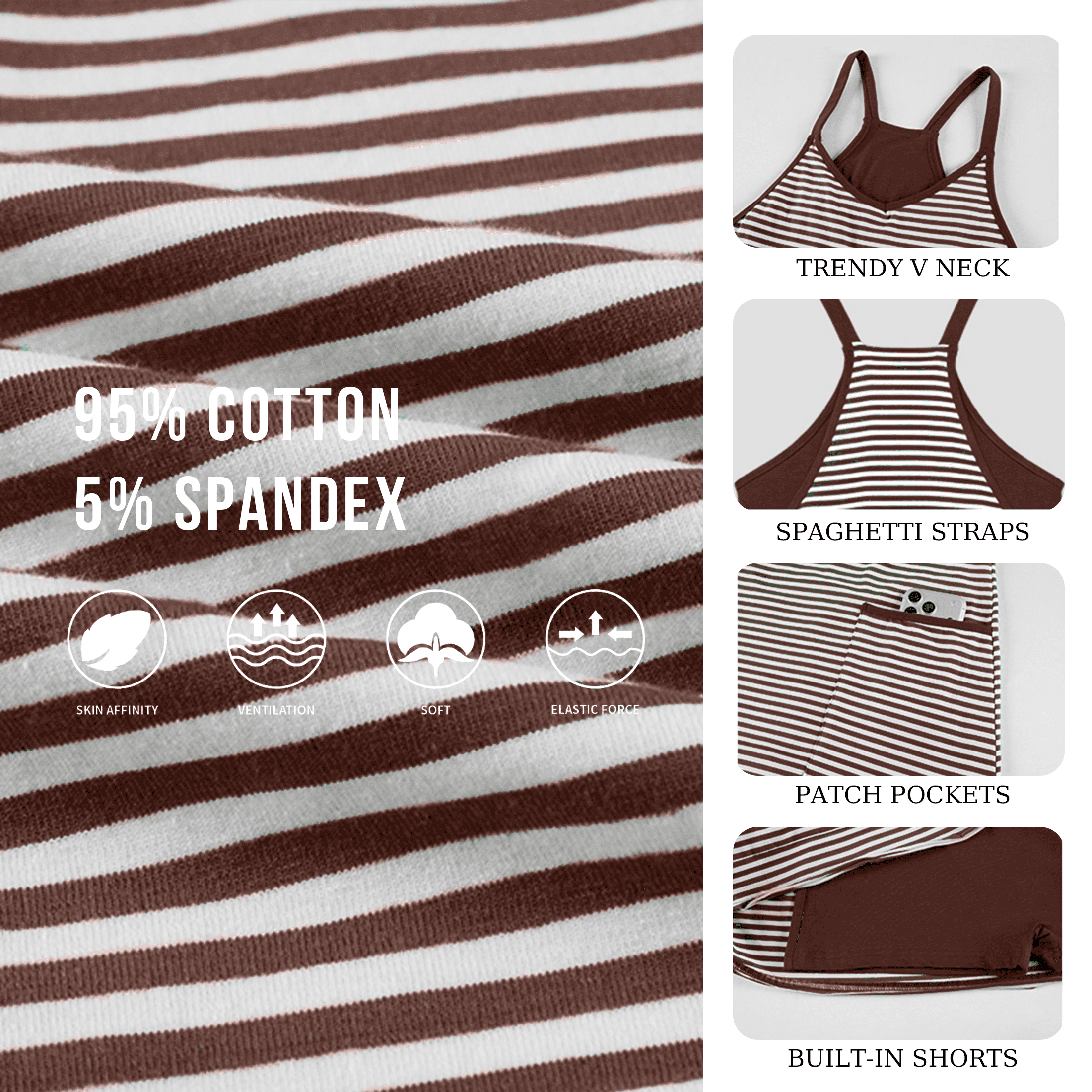 PUWEI Women's Striped Athletic Mini Dress Summer Sleeveless Built-in Shorts Tennis Workout Romper