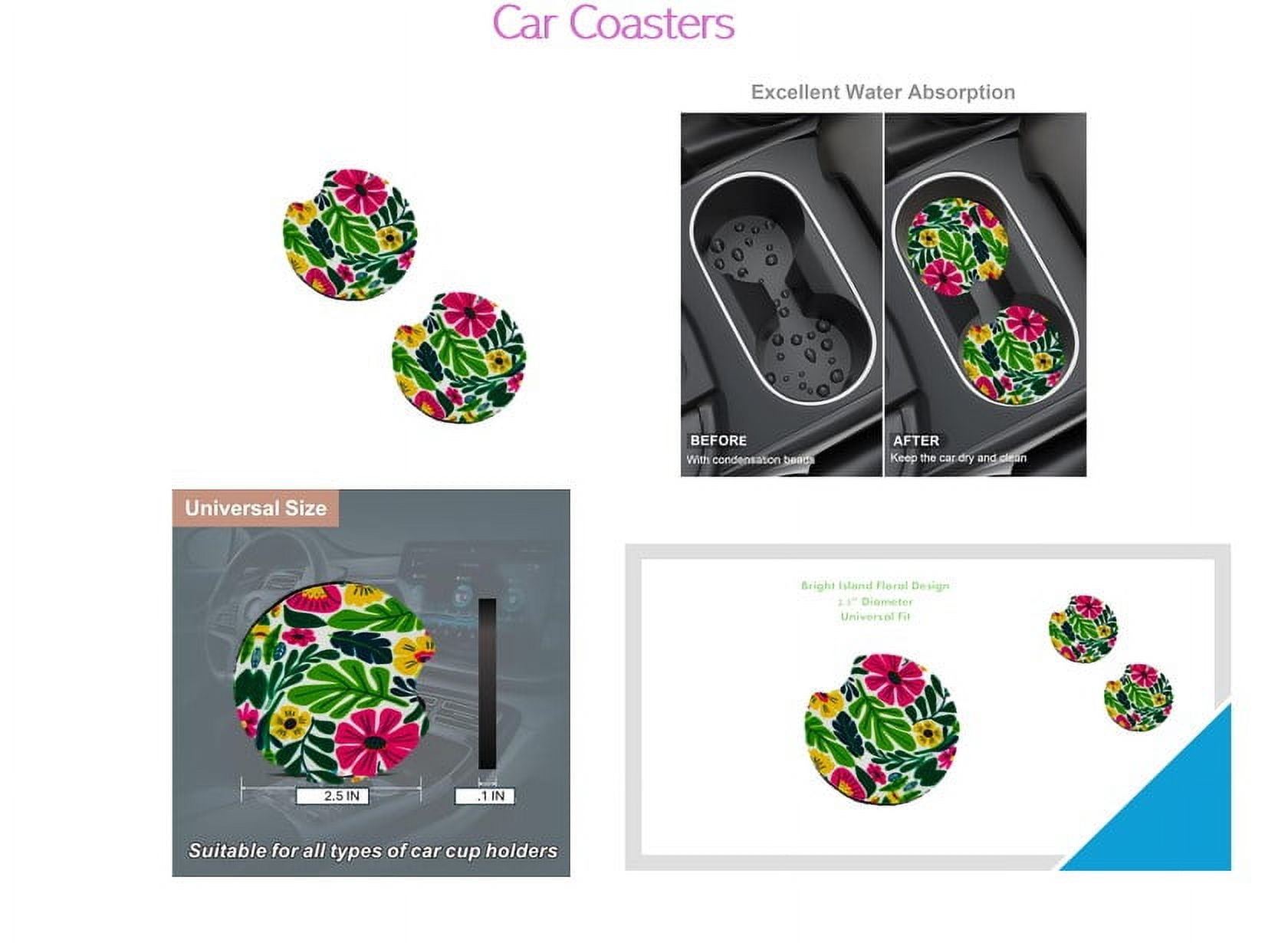 Women's Bright Island Floral Car Accessory Set with Keychain, Collapsible Trashcan, and Coasters
