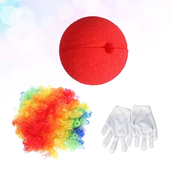 TABLZONE 3Pcs Clown Wig Nose Gloves Set with Assorted Colors Durable Cloth for Costume Events