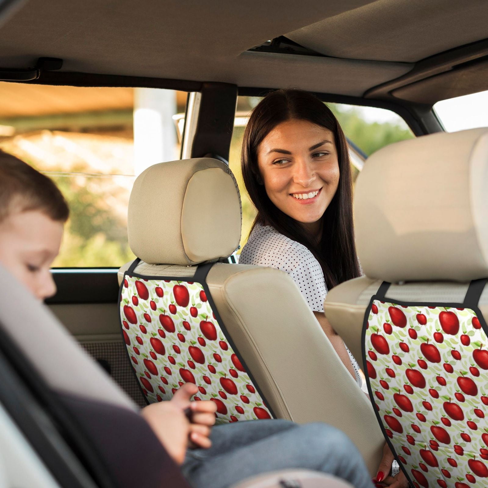 Xecao Fruit Apples Pattern Car Seat Back Protector 2 Pack Large Capacity Pocket, Kick Mats Back Seat Protector