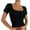 Black, variant on fatyb Women's Square Neck Crop Tops Knitted Short Sleeve T Shirts Slim Casual Summer Basic Tees Tops