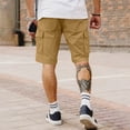 thumbnail image 4 of Nestiefly Cargo Shorts for Men Knee High Waisted Wide Leg Shorts Casual Relaxed Fit Workout Cropped Pants with Pockets Khaki 2XL, 4 of 4