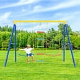 thumbnail image 2 of 3-in-1 Swing Set for Backyard, Heavy Duty Metal Swing Set with 2 Swings and Climbing Ladder, Kids Outdoor Swing Play Set, L0345, 2 of 10