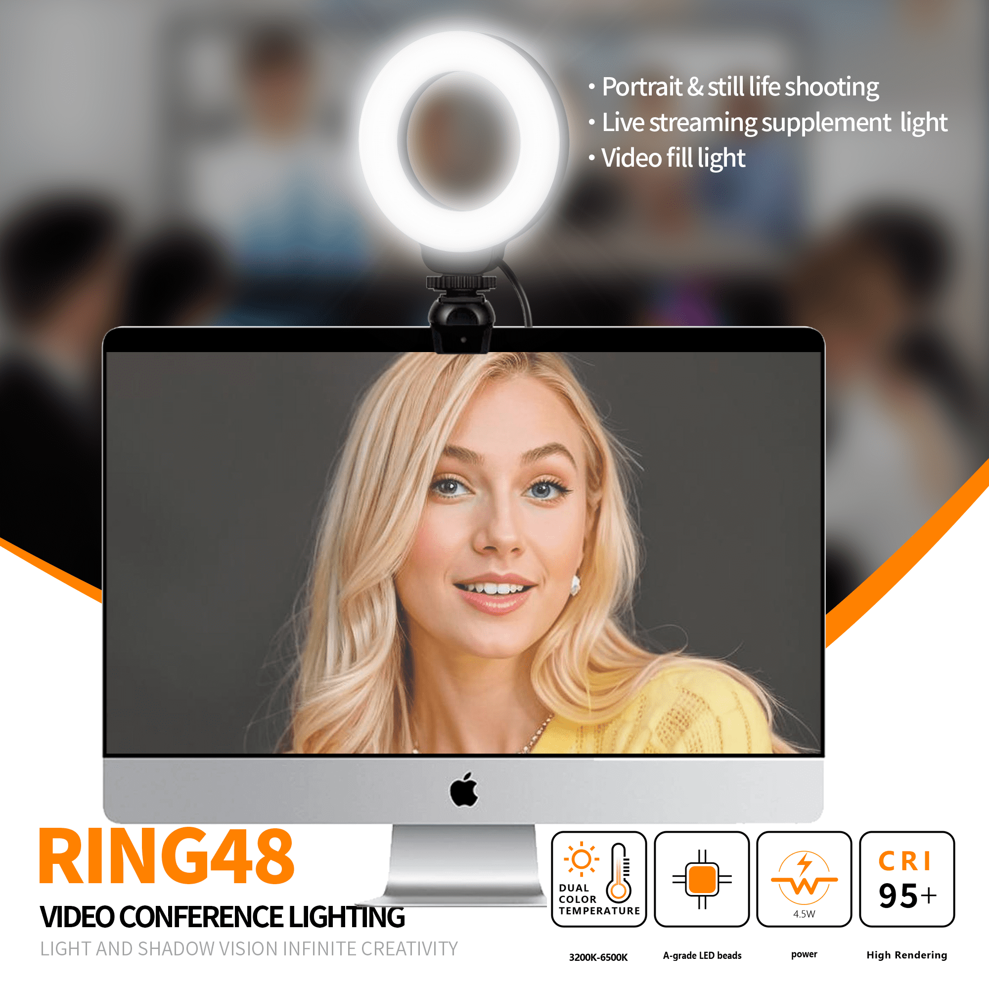 GANGXUN GANGXUN 4" Ring Light with Stand, 48 LED 3200-6500K, 95 CRI, USB Powered for Streaming, Video, Makeup