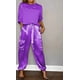 thumbnail image 3 of Printemps été mode couleur unie Satin deux pièces ensemble femmes col rond à manches longues haut pantalons longs décontracté ample deux pièces ensemble, 3 of 5