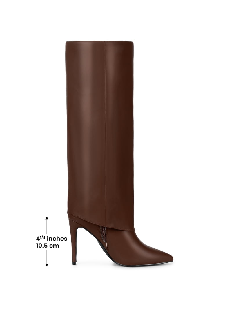 BLISSFUL STEP Women's Boots Fold Over Knee High Stiletto Heel