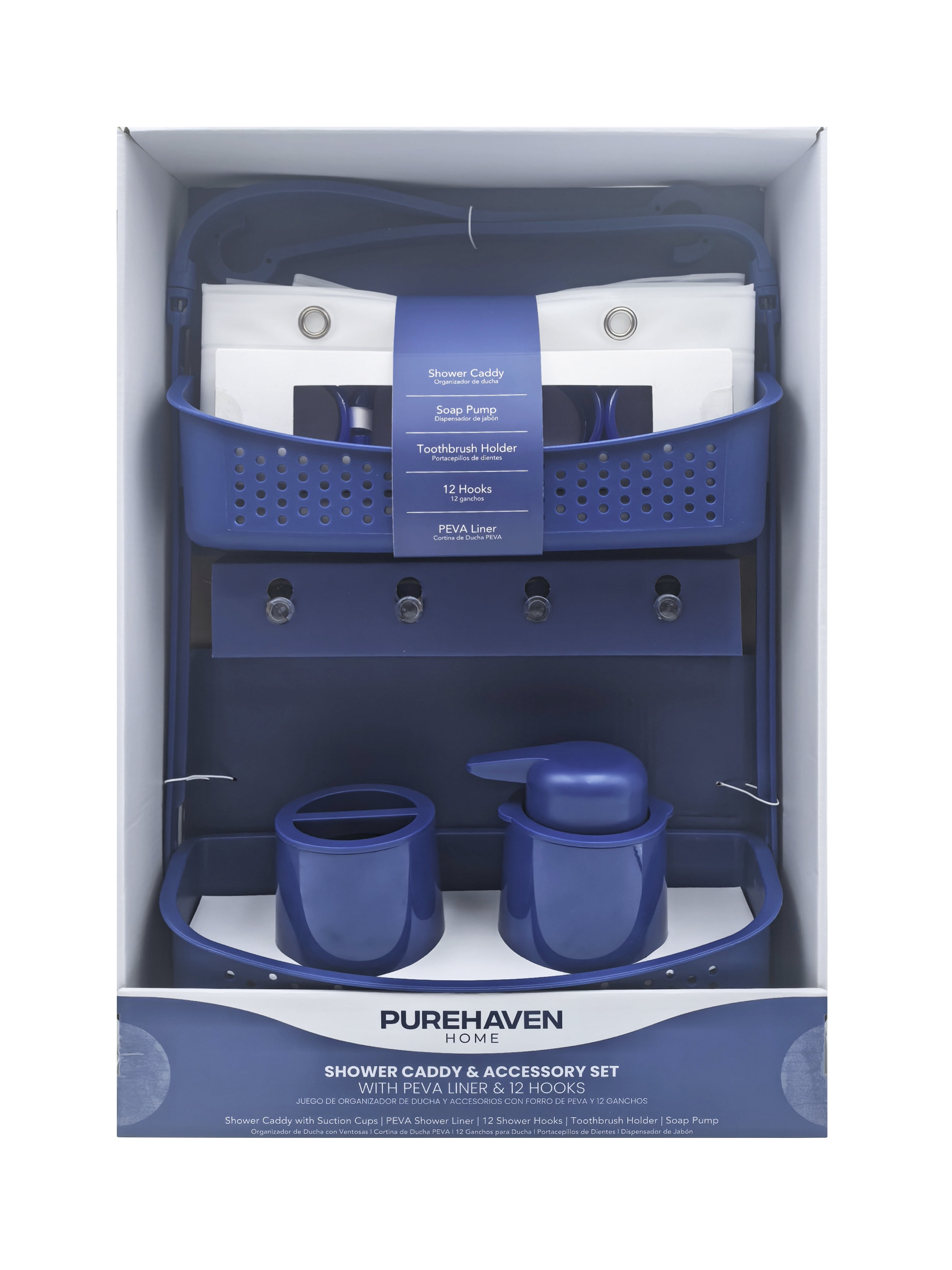 Purehaven Home Shower Caddy and Bath Accessory Set for College Dorms and Apartments, Purple