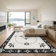 thumbnail image 3 of ODIKA 9'x12' Washable Area Rug Black White Elegant Floral Symmetry Design Classic Geometric Border with Central Motif for Dining Room, Basement, Large Office, Non-Slip Chair-Friendly, 3 of 7