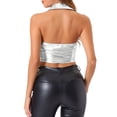 thumbnail image 3 of INSPIRE CHIC Holographic Crop Top for Women's Shimmering Shiny Party Halter Metallic Tops S Silvers, 3 of 5