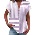 thumbnail image 2 of Vekome Summer Tops for Women Short Sleeve Plus Size Shirts V Neck Casual Tee Shirts Button Striped Pullover Tops Purple, 2 of 5