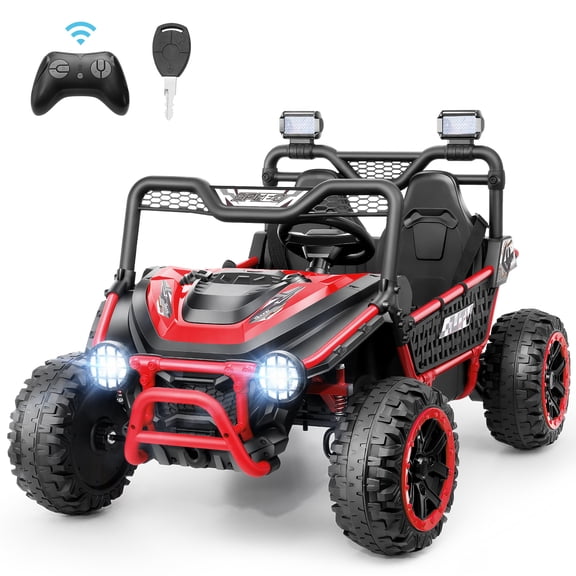 VIBESPARK 24V 2-Seater XL Ride on Toys with Remote Control for Toddlers, 7AH Battery Powered Ride on Electric Car for Kids w/ Metal Frame, Bluetooth, Bright LED Lights, MP3, Spring Suspension, Red