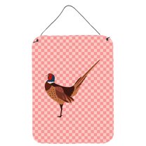 Carolines Treasures BB7930DS1216 Ring-necked Common Pheasant Pink Check Wall or Door Hanging Prints