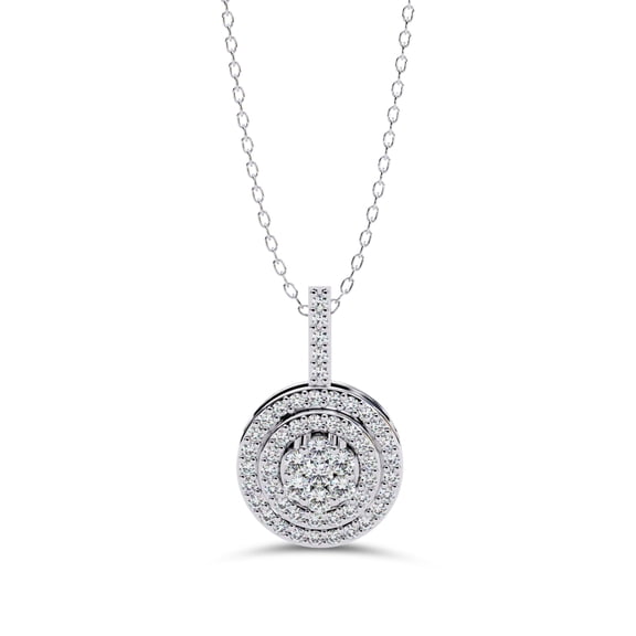 AFFY Double Halo Pendant Necklace for Women Round Cut Lab Created Moissanite Pendant Necklace with 18 Inch Chain in 14K White Gold Plated 925 Sterling Silver Jewelry Gift for Her