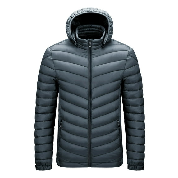 Lyinloo Cotton Padded Men's Winter Men's Cotton Padded Jacket Hooded Cotton Padded Men's Wear Gray XL