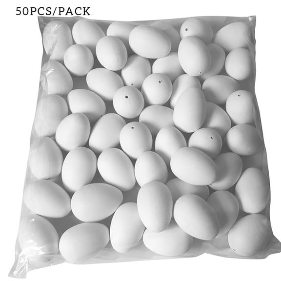 50Pcs Unpainted Plastic Fake Easter Eggs for Children DIY Game, Kitchen Craft Adornment, Toy Kids Gift, White