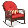Best Choice Products Outdoor Wicker Rocking Chair for Patio, Porch w/ Steel Frame, Weather-Resistant Cushions - Red