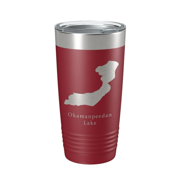 Okamanpeedan Lake Map Tumbler Travel Mug Insulated Laser Engraved Coffee Cup Iowa Minnesota 20 oz Maroon