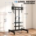 thumbnail image 5 of RTVR Modern Black Mobile Rolling TV Cart Stand with Wheels for 32 to 83 inch TVs, Max VESA 600x400mm, 2 Storage Shelves, 5 of 7