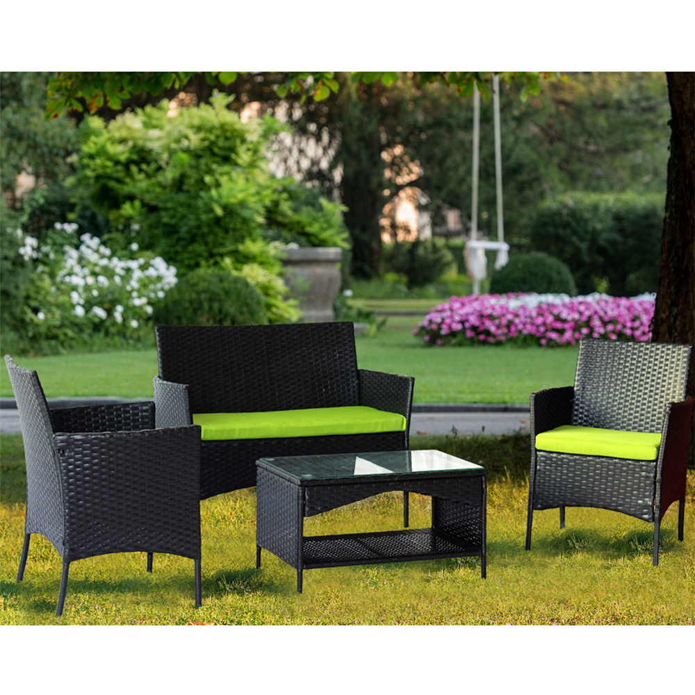 Wicker Patio Sets on Clearance, 4 Piece Outdoor Conversation Set for 3 With Glass Dining Table, Loveseat & Cushioned Wicker Chairs, Modern Rattan Patio Furniture Sets L3122 - image 3 of 7
