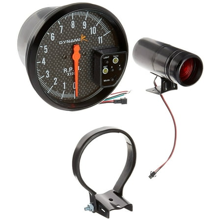 Spec-D Tuning RG-5DK02BKCF 12V 5" 7 Color LED Light 11K RPM Tachometer Gauge Black/Carbon Fiber