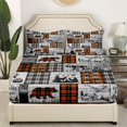 thumbnail image 2 of Rustic Cabin Bedding Set Twin Farmhouse Lodge Fitted Sheet Black Orange Buffalo Plaid Country Bed Sheets Men Hunting Bear Deer Wolf Woodland Wildlife Fitted Bed Sheets(No Top Sheet), 2 of 5