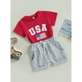 thumbnail image 4 of Miaouyo Toddler Baby Boys 4th of July 2Pcs Summer Outfits, Kids Boys Independence Day Short Sleeve Flag Letter Print Tops + Shorts Clothes Set,0-24 Months 2-3 Years, 4 of 9