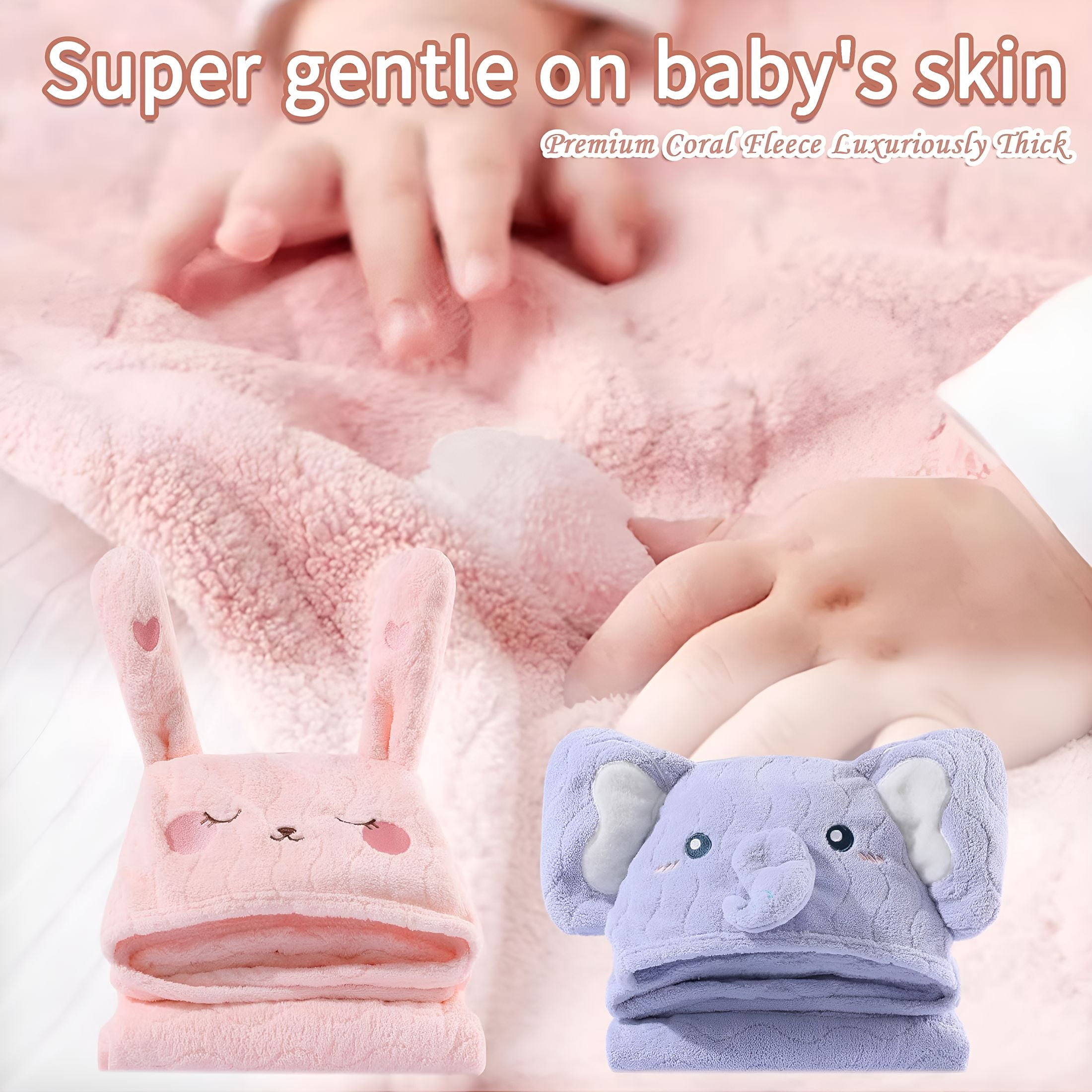 AUQ 2 Pack Hooded Towels for Toddlers - Thick 55" X 27.5" Baby Bath Towel Set for Girls and Boys - Super Absorbent,Age 1-5,Elephant & Rabbit