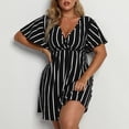 thumbnail image 2 of AURA Plus Size Striped V Neck Midi Dress Ruffle Sleeve High Waist Casual Boho Work Summer Dress for Women, 2 of 6