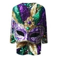 thumbnail image 4 of Cadancy Mardi Gras Shirt for Women Plus Size Trendy Graphic Casual Shirts 3/4 Sleeve Crew Neck Carnival Blouse Holiday Funny Rave Party Outfits Tops, 4 of 5