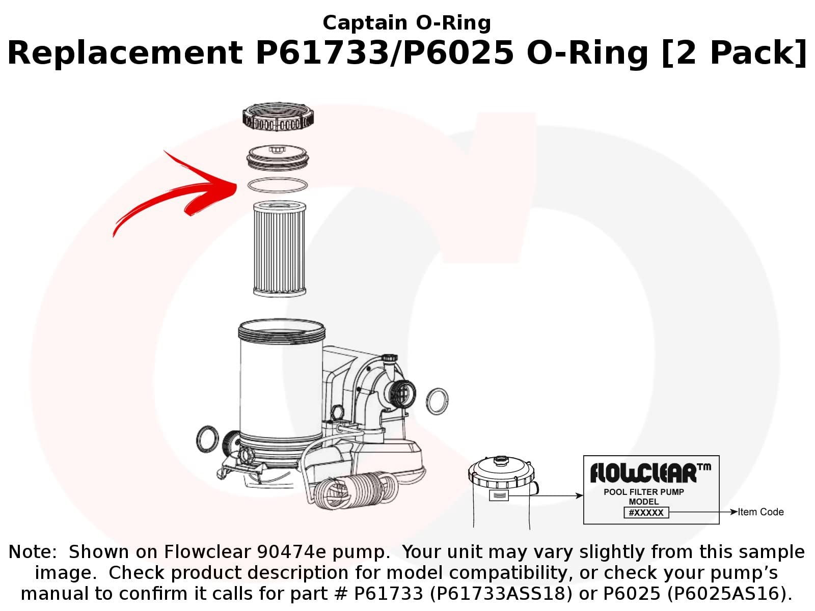 Captain O-Ring Replacement P61733/P6025 O-Rings for Bestway Flowclear Filter Pumps 2 Pack