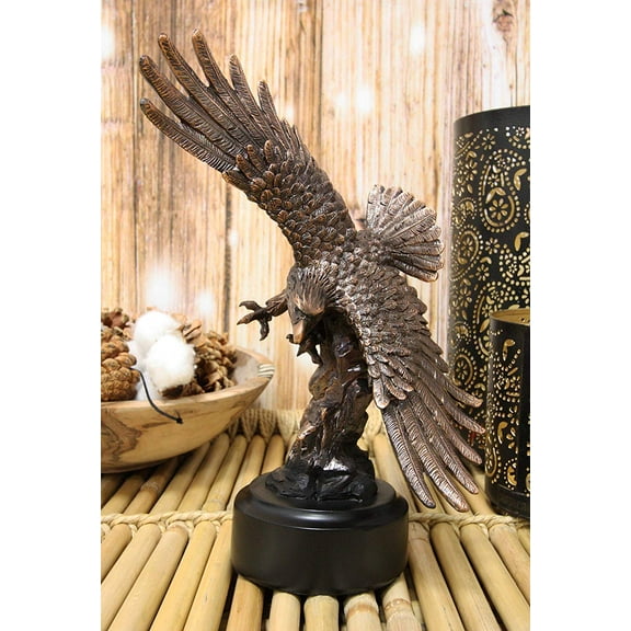 9.25" Tall Wings of Glory Swooping Broad Winged Bald Eagle By Cliff Rocks Statue