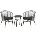 thumbnail image 2 of Outsunny 3 Piece Patio Bistro Set, PE Rattan Outdoor Furniture with Cushioned Barrel Chairs & Glass Coffee Table, Conversation Set, Mixed Gray, 2 of 9