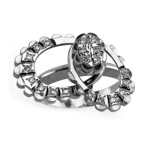 Double Oval Spinner Ring with Diamonds in 14k White Gold - FL805
