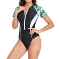thumbnail image 5 of Fvwitlyh Bathing Suits Women 2022 Leaf Print Short Sleeve Zipper Onepiece Swimsuit Bathing Suits, 5 of 5