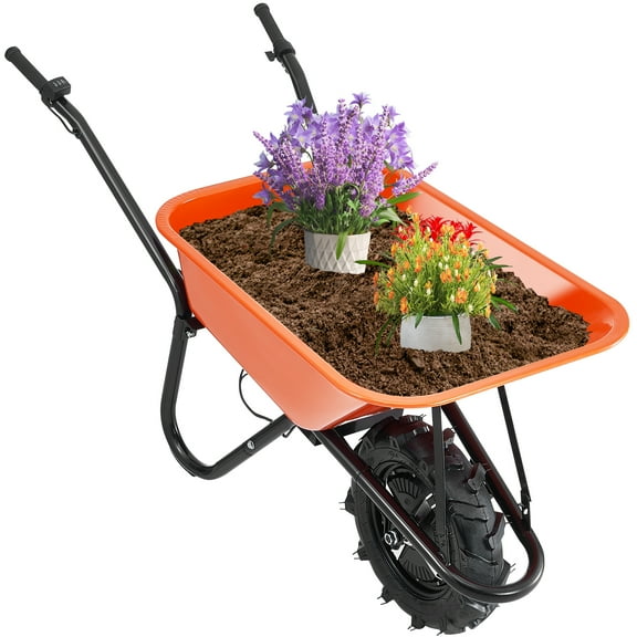 VEVOR Electric Wheelbarrow Cart,500W Powered Utility Garden Wagon Dump Cart, 5 Cu. Ft. Load & 330 lbs Capacity with Metal Handle & 16" Track Wheels, One Wheel Barrow Yard Cart & Wagons for Lawn Farm