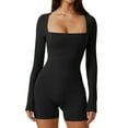 thumbnail image 1 of Women Yoga Rompers Unitard Jumpsuits Solid Color Long Sleeve Square Neck Tummy Control Bodycon Romper, 1 of 8