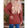 thumbnail image 3 of Women'S 2025 Fall Long Sleeve Cable Knit Sweater Open Front Cardigan Button Loose Outerwear Rust Red XL, 3 of 6