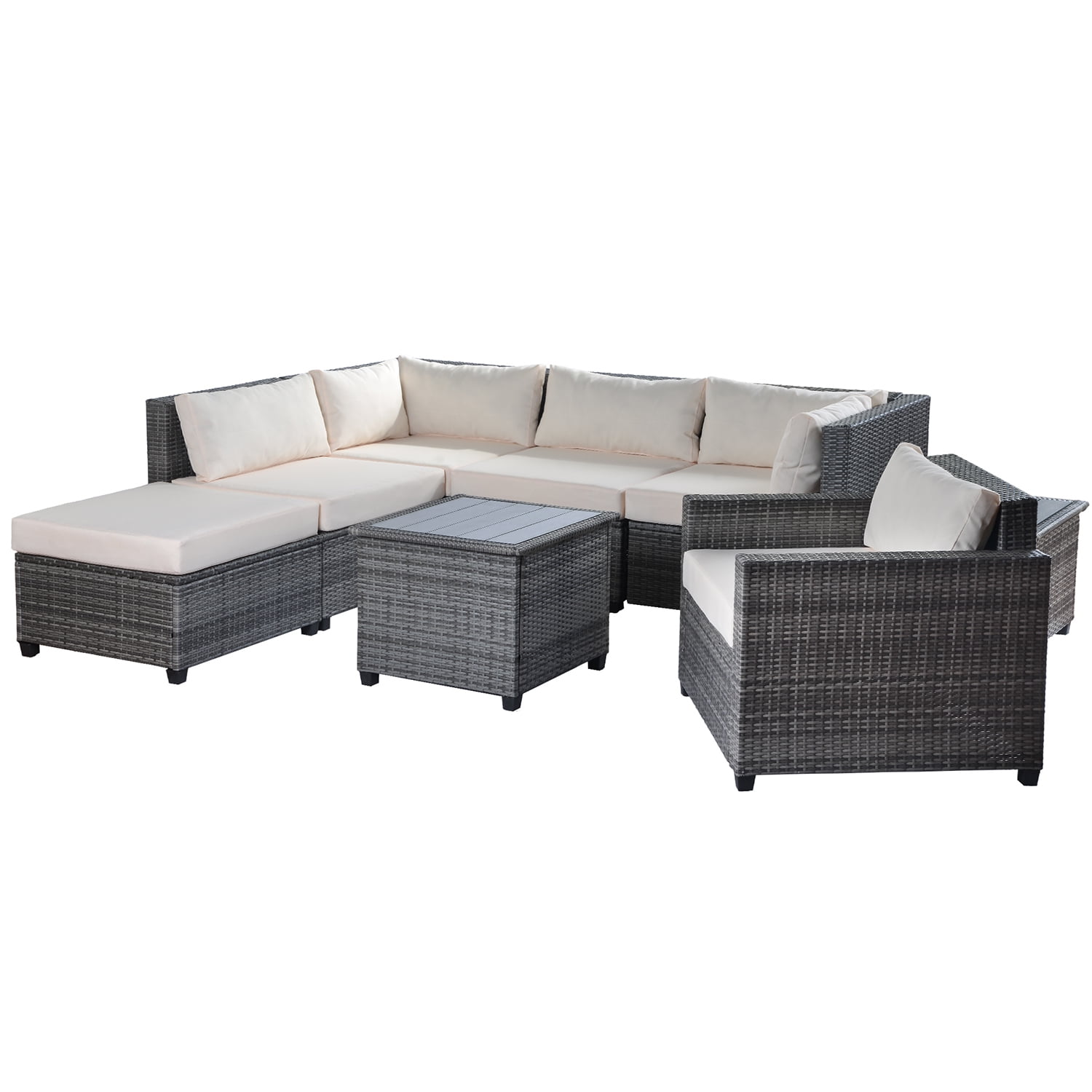 Kepooman 8 Pieces Patio Conversation Sets, Outdoor Wicker Furniture with Cushions, Beige Conversation Sofa Set Kepooman 8 Pieces Patio Conversation Sets, Outdoor Wicker Furniture with Cushions, Beige Conversation Sofa Set