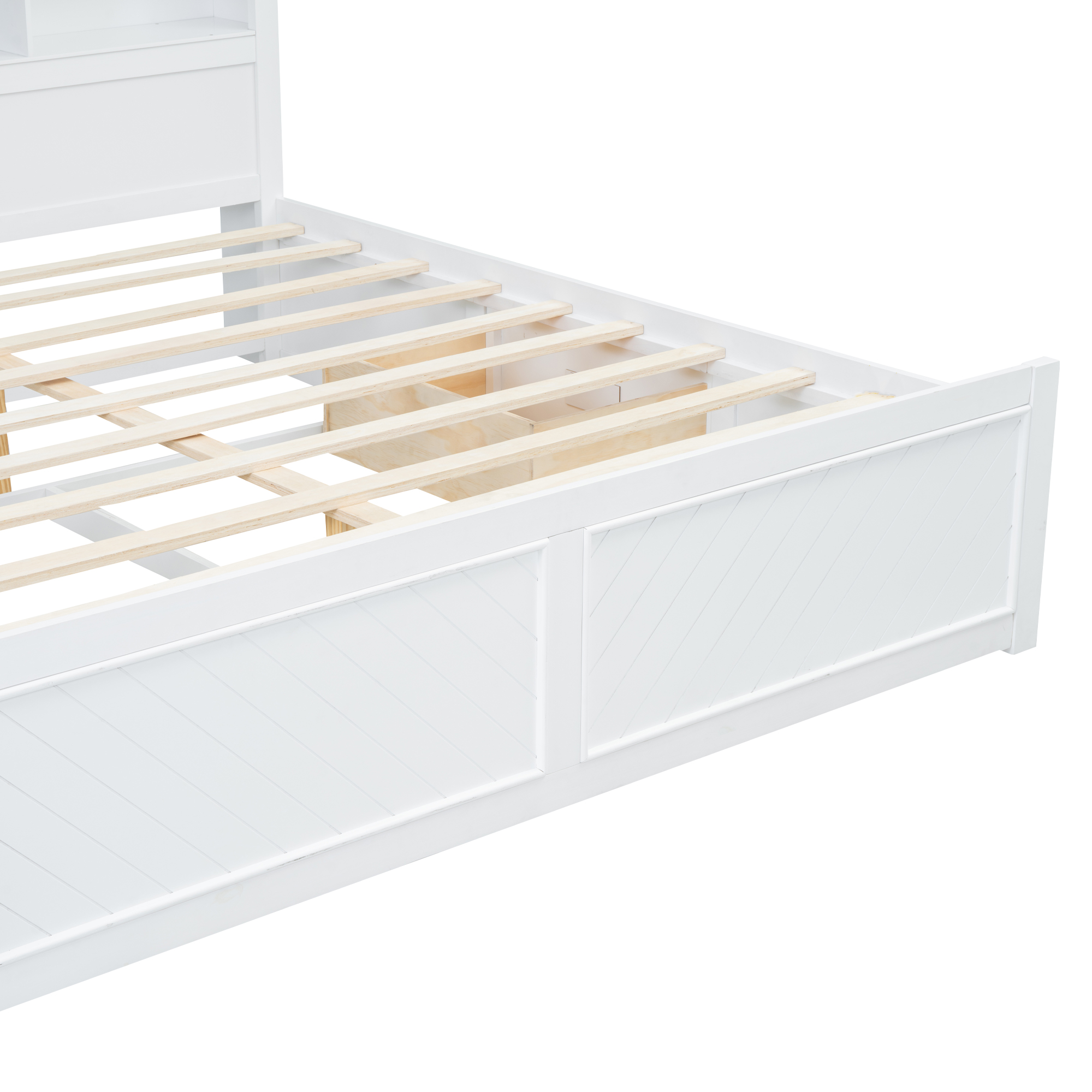 Euroco Wood King Size Platform Bed with Storage Headboard, Drawers and USB Charging Station, White