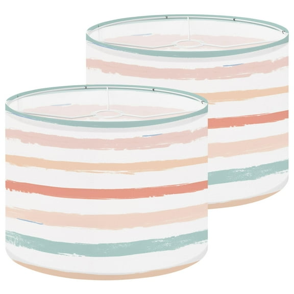 Lampshades 2 Pack Hand drawn striped pink orange green girly stripe childish 13"x13"x10" Light Shade for Table Lamps Floor Lamps Drum Lamp Shades Lampshade Replacement Easy Assembly