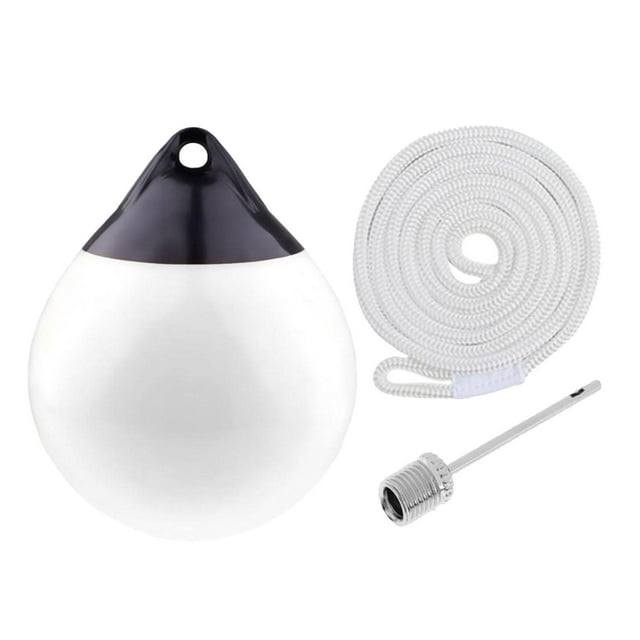 Almencla Boat Ball Dock Round with Inflatable Pin and Rope Protection Mooring Buoy Anchor White w White Rope