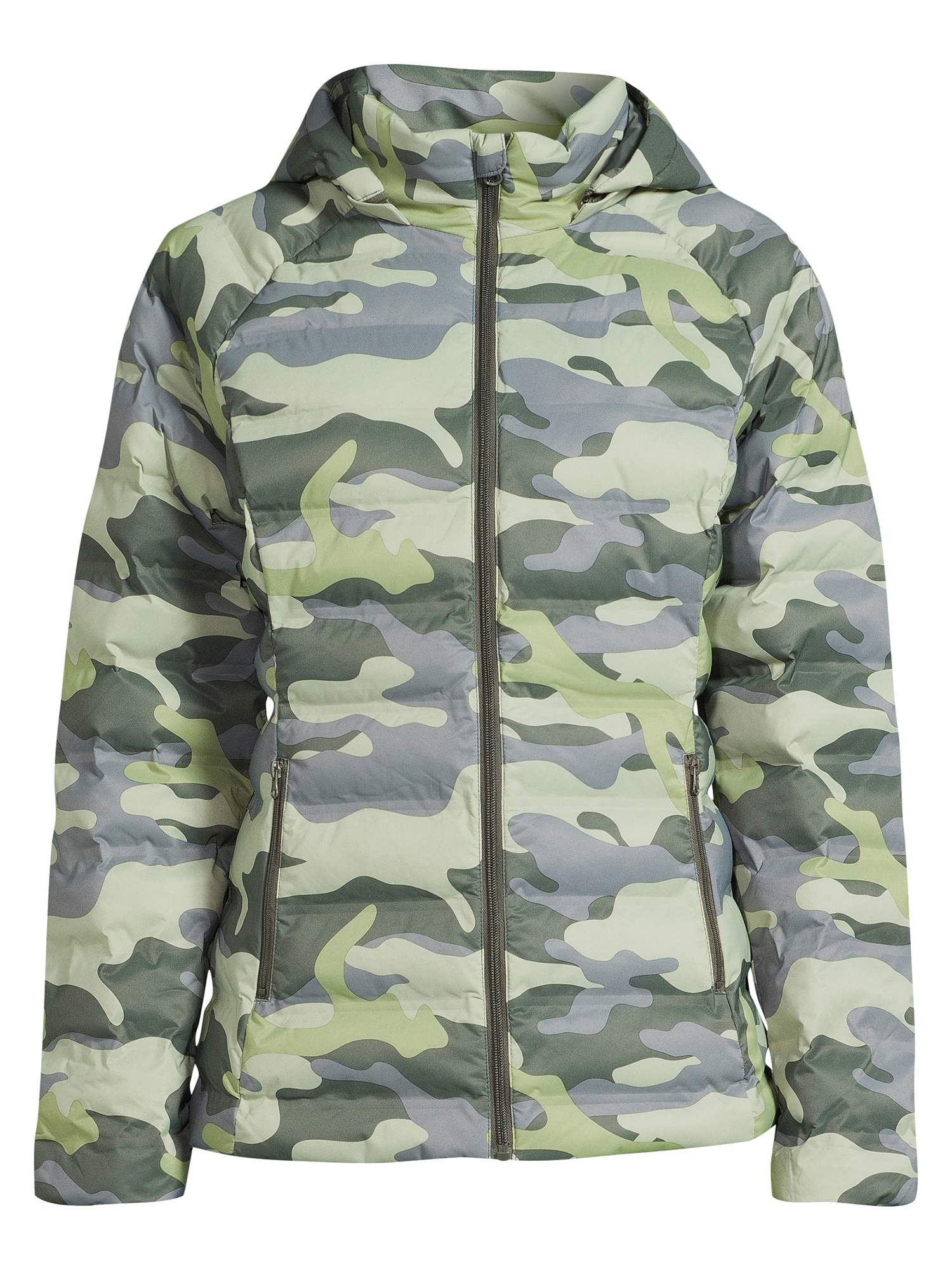 Time and Tru Women's and Plus Packable Stretch Zip Up Puffer Jacket