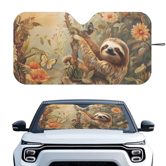 Xixirimido Windshield Sun Shade for Car SUV Truck Foldable Sunshade for Car Windshield Block UV Rays Keep Your Vehicle Cool Car Interior Accessories, Sloth Butterfly Floral Leaves