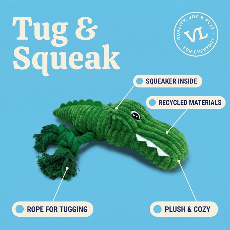 Vibrant Life Green Alligator Plush Dog Toy with Squeaker photo 5