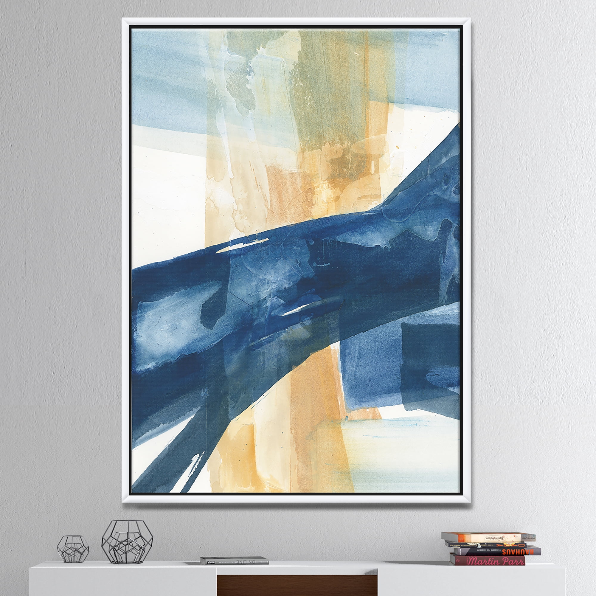 Designart ' Indigo Panel III ' Glam Modern Framed Canvas