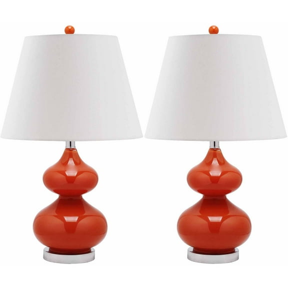 SAFAVIEH Eva 24 in. Orange Glass Table Lamp with Off-White Cotton Shade, Set of 2