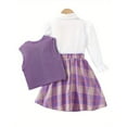 thumbnail image 5 of Ashirexll Girls Skirt Set Clothing Set Fall Winter Plaid Long Sleeve Top Knit Tank and Shirt with Skirt 3 Piece Set Outfits Casual Wear, 5 of 7